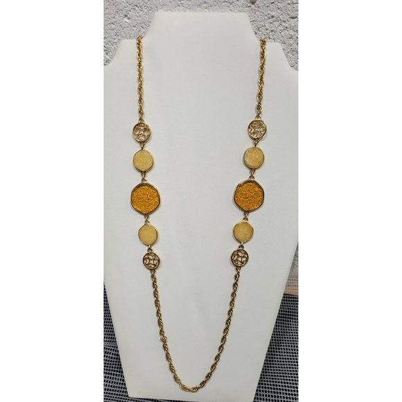 Vintage Sarah Coventry Necklace Gold Tone Twist Chain Amber Yellow Discs 18" - Picture 1 of 5